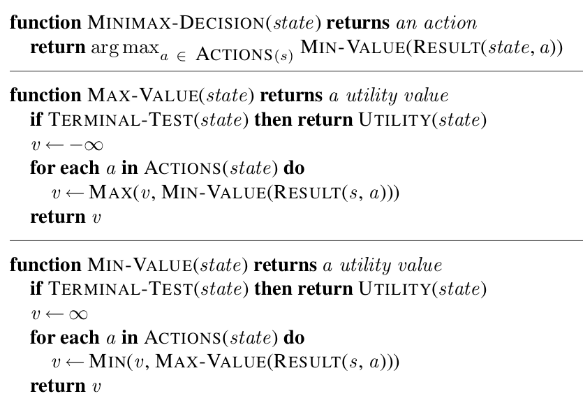Minimax algorithm from AIMA 5.2.1.
